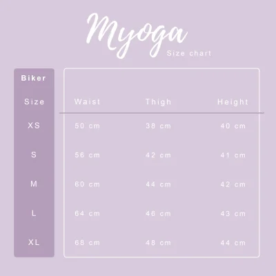 جدول راهنمای اندازه شلوارک شلوارک ورزشی یوگا