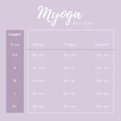 جدول راهنمای اندازه شلوار یوگا