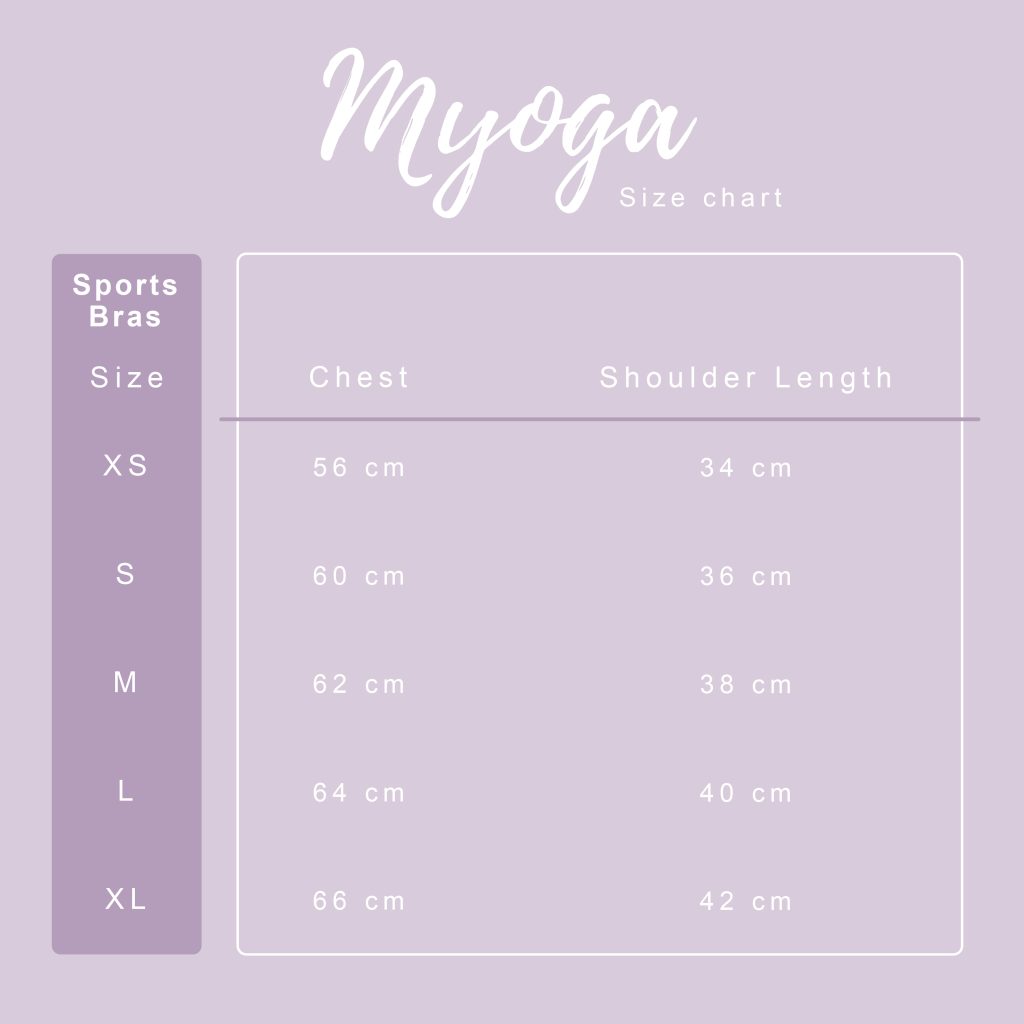 جدول راهنمای اندازه نیم تنه یوگا